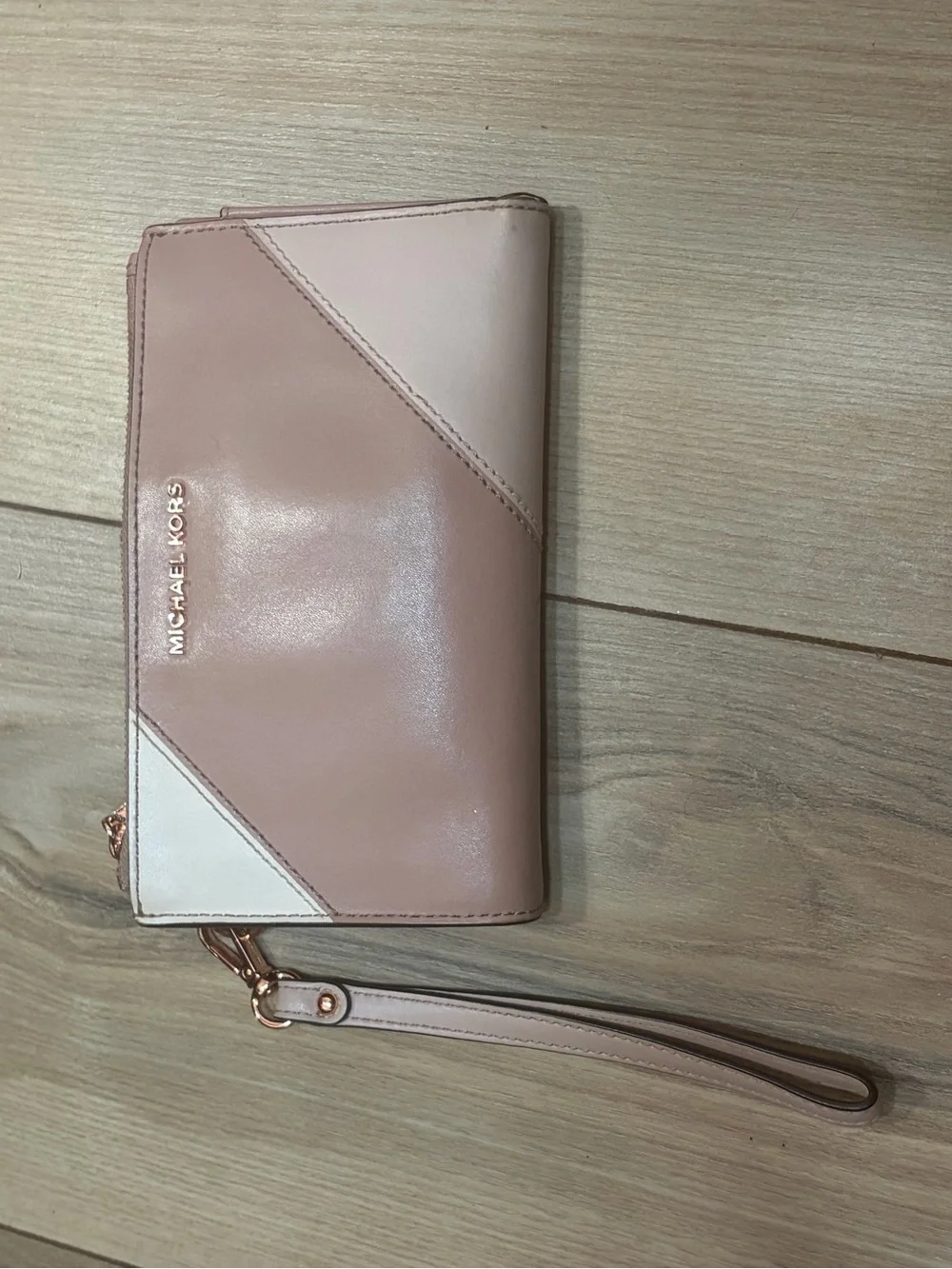 Michael Kors Pink & Cream Colorblock Leather Wristlet